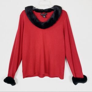 Vintage Norton McNaughton Red & Black Fur Lined Sweater